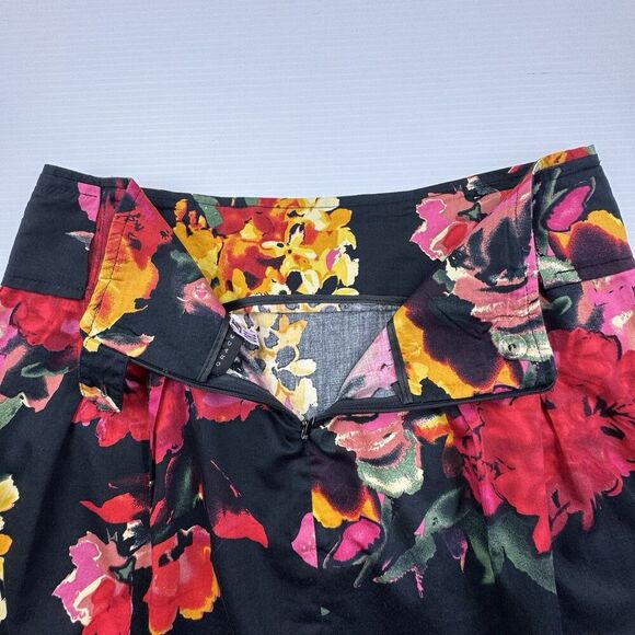 Grace Elements A-Line Skirt 8P Black Floral Cotton Pleated Pockets Zip Back - Picture 7 of 8